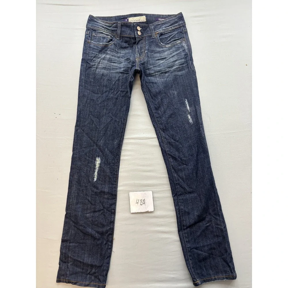 VIGOSS Collection Women's Size 5/6 (28) Dark Wash Straight Leg Distressed Jeans